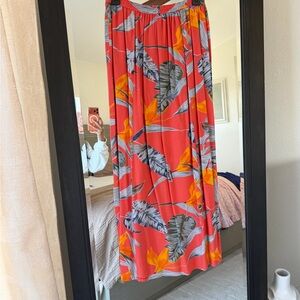 Tropical Print Maxi Skirt - Red Orange